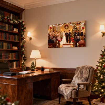 Christmas Wedding Ceremony Christmas Tree Decorations Set of 3 Canvas Wall Art Prints