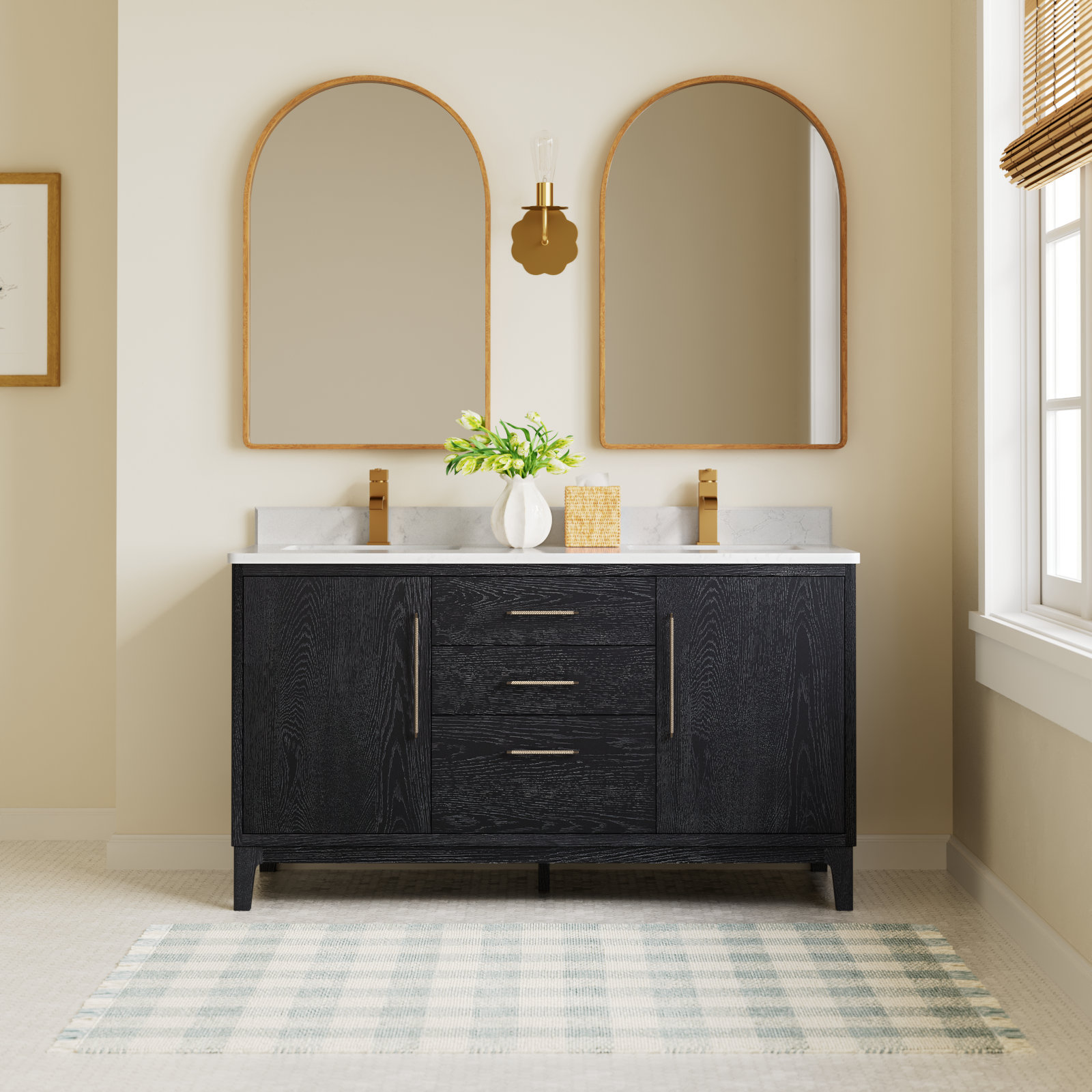 Langosta 60" Double Bathroom Vanity, Fir Wood Black