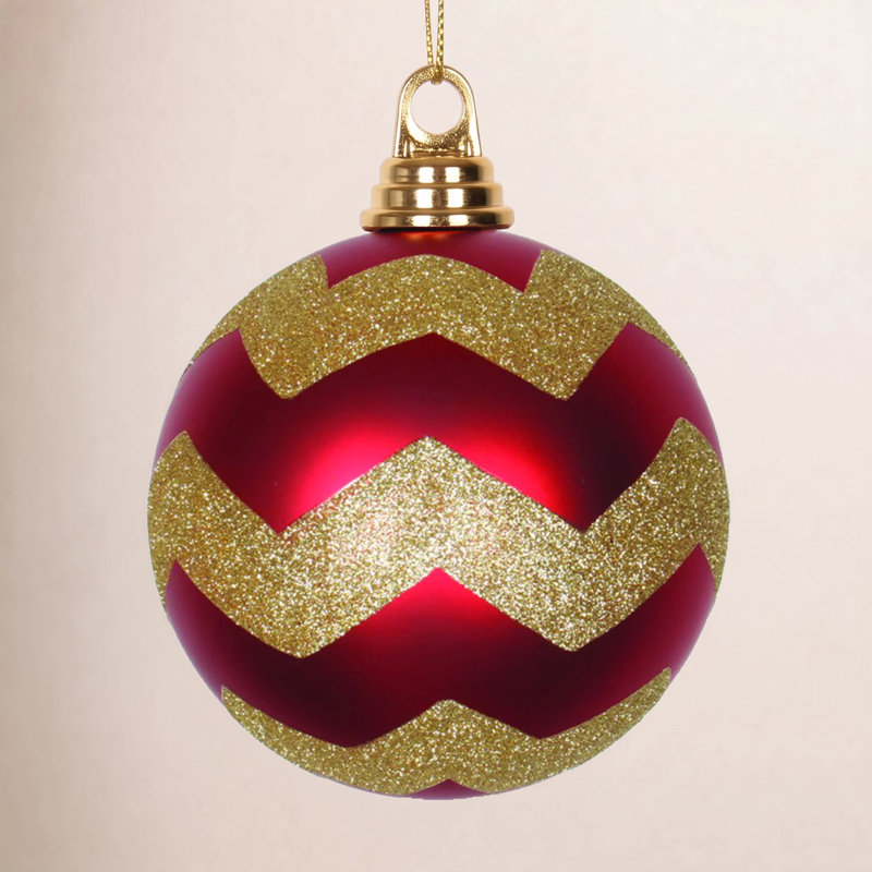 Ornement boule à chevrons, H 6 po x l 6 po x P 6 po, Rouge / doré