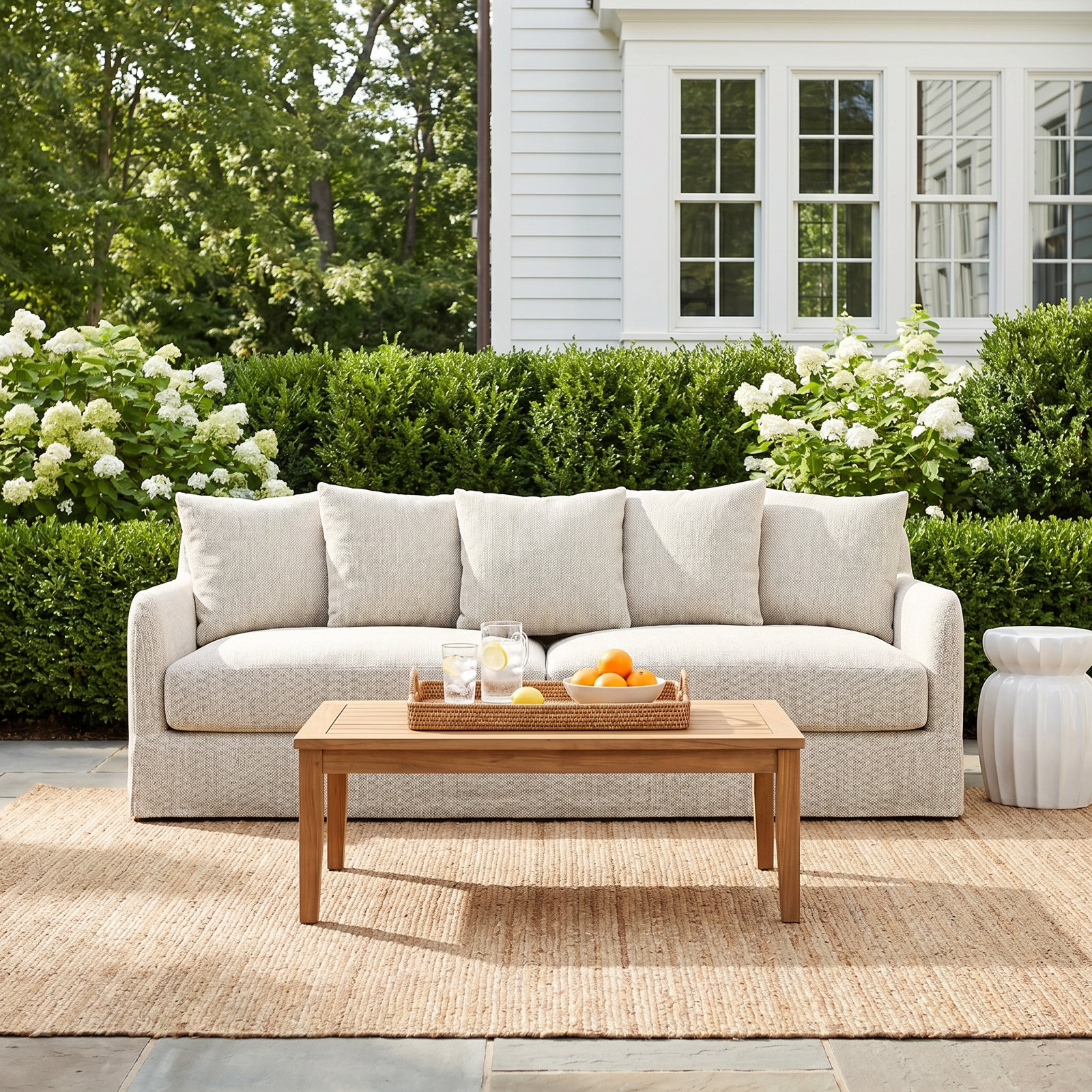 92'' Wide Wood Patio Sofa with Cushions, Faye Sand