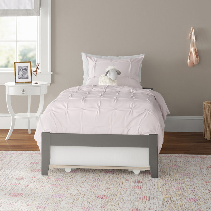 Lit plateforme robuste en bois massif avec lit gigogne Aayanna, Blanc, Simple TG