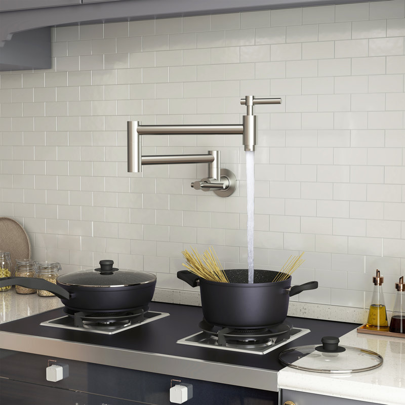 CASAINC Contemporary Wall Mount Swing Arm Folding Pot Filler Kitchen Faucet, Brushed Nickel