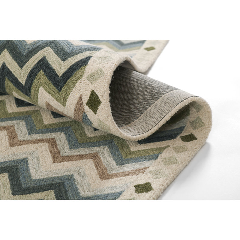 Erin Gates by Momeni Abbot Hand Tufted Wool Zig Zag Blue Area Rug 5' X 8', Runner 2'3" x 8'