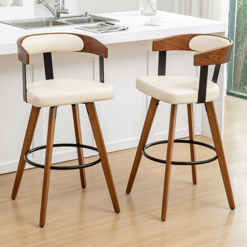 Tabourets de bar pivotants en cuir Modern, Beige, Tabouret de bar (siège d'une hauteur de 29,17 po)