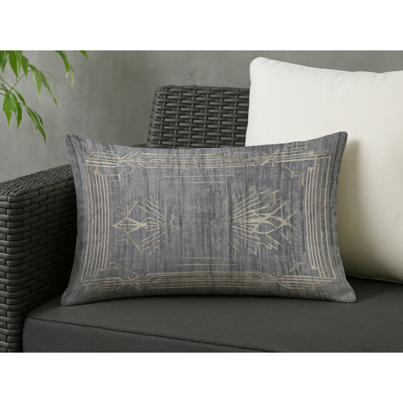 Coussin décoratif intérieur et extérieur Modern, Gris abstrait 147, Rectangle H 18 po x l 25 po