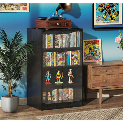 Cabinet multimédia, meuble stéréo, support pour tourne-disque avec rangement pour disques vinyles