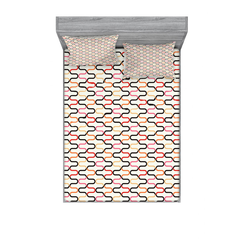 Ensemble de draps Victorian, Ensemble de drap pour grand lit avec drap-housse, Motif géométrique hippie texturé des années 60