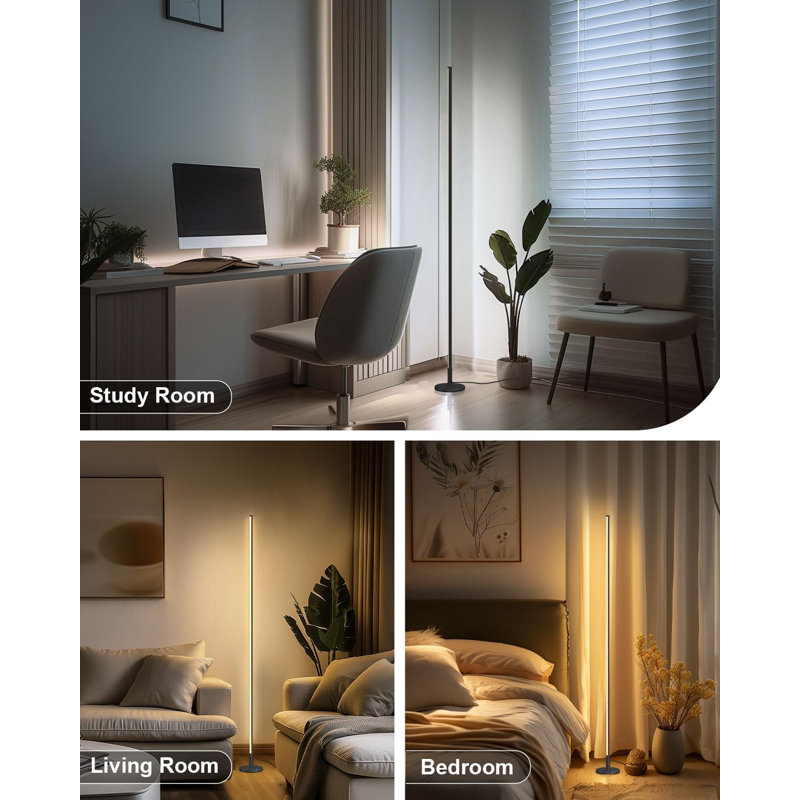 Lampe sur pied moderne et minimaliste à DEL avec télécommande - température de couleur et luminosité réglables - lampe sur pied à intensité variable pour le salon, la chambre à coucher et le bureau