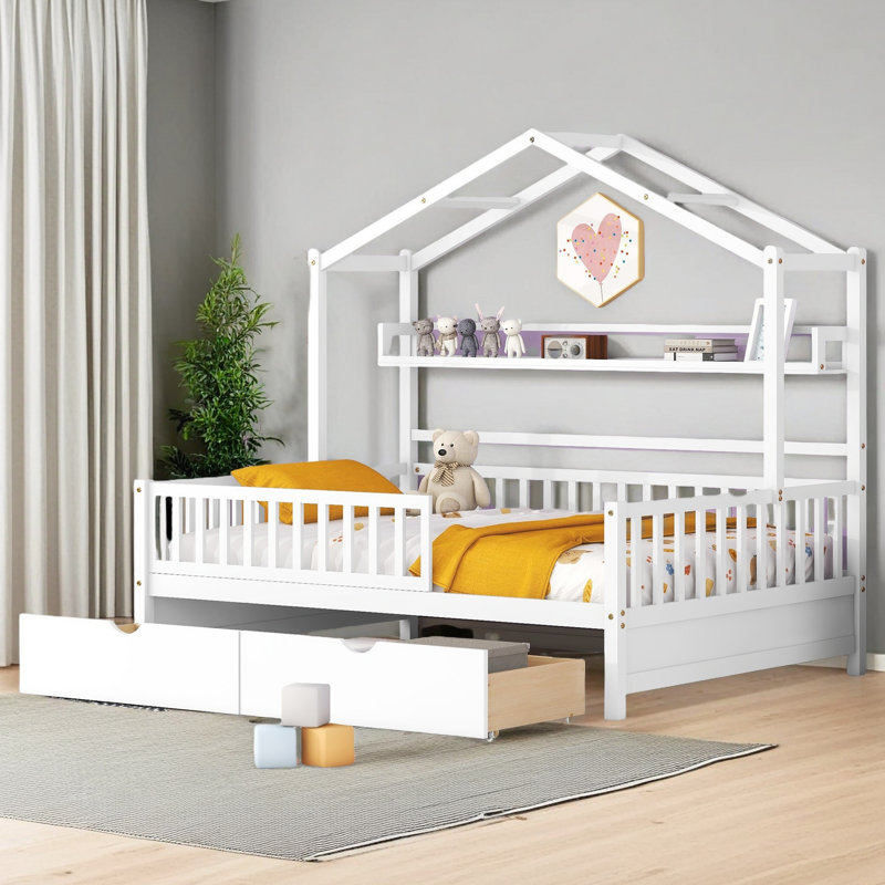 Lit en bois avec 2 tiroirs, Complet/Double