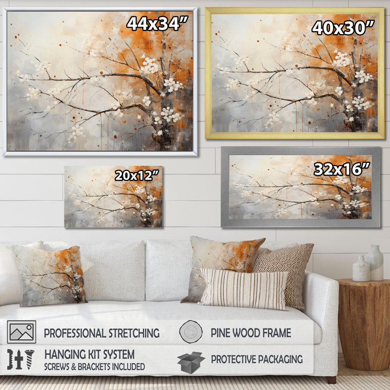 " Winter Tree Minimal Landscape I ", Gold Single Picture Framed, 16" H x 32" W x 1" D
