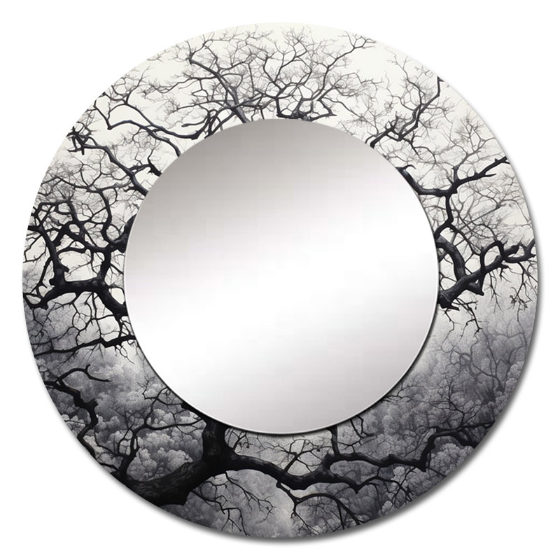 Gris gris et blanc arbre qui murmure un miroir I - Trees, 23 po x 23 po