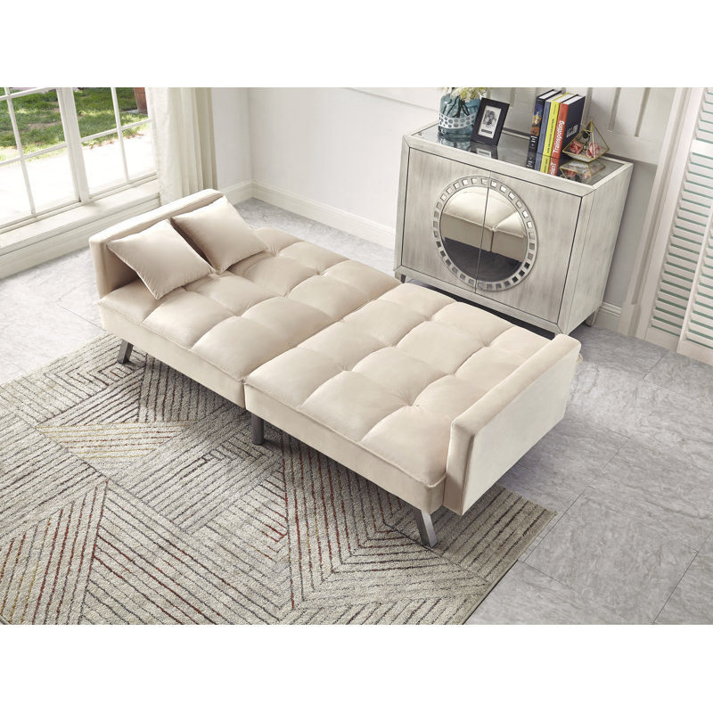 Canapé-lit à accoudoirs carrés 80 po Syliva, Beige