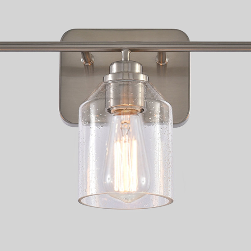 Luminaire de salle de bain moderne à intensité variable en nickel brossé à 3 lumières de 22 po avec abat-jour en verre bullé
