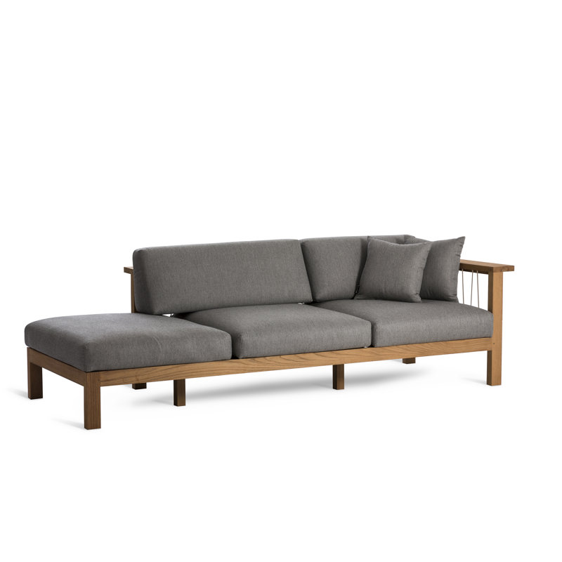 Maro Outdoor Teak Wood Chaise Lounge , Cushion Included, Charcoal Chine