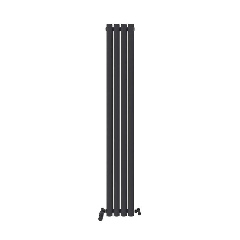 iBathUK Princia Vertical Double Oval Panel Radiator Angled Valve, 1600cm H x 240cm W x 79cm D, Grey