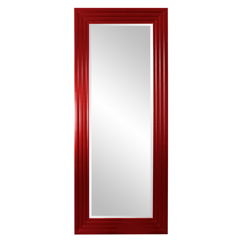 Large Red Lacquered Wood Rectangular Floor Mirror