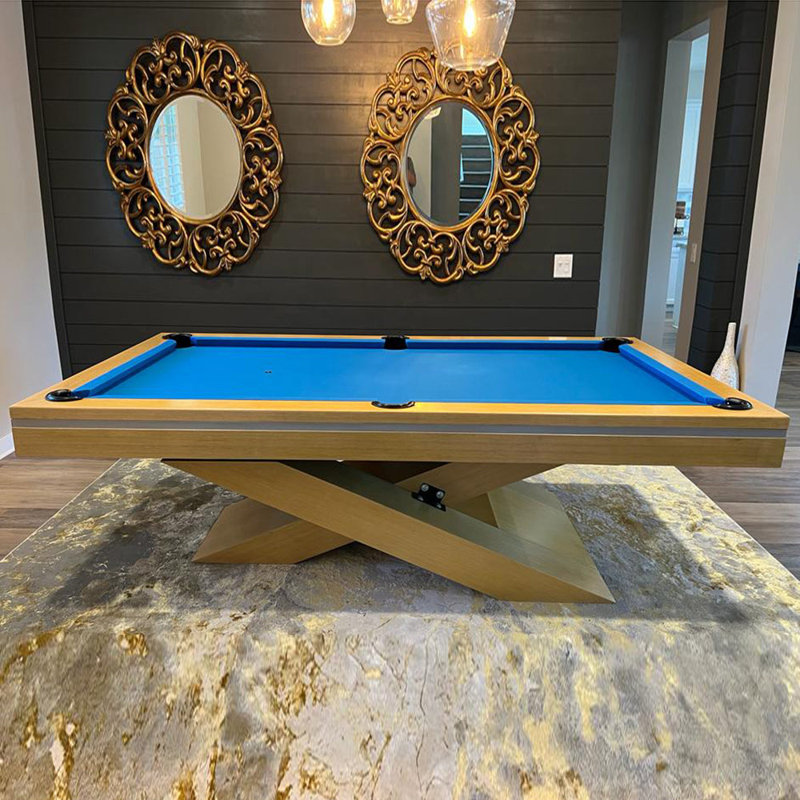 Modern Oak and Blue 7' Pool Table with Leg Levelers