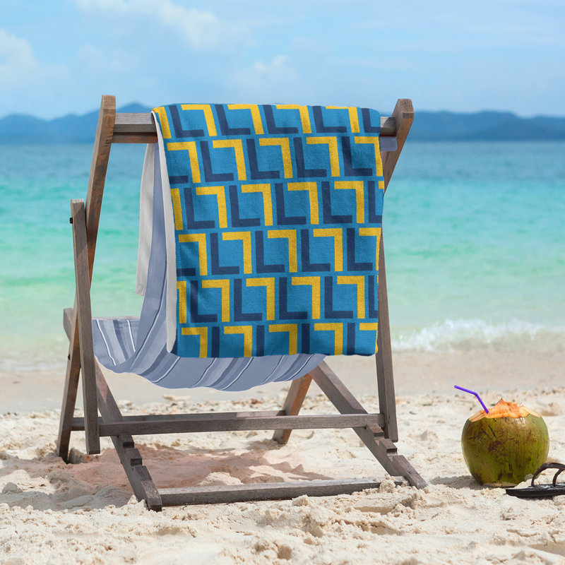 Serviette de plage en microfibre, Bleu pastel / bleu marine / or