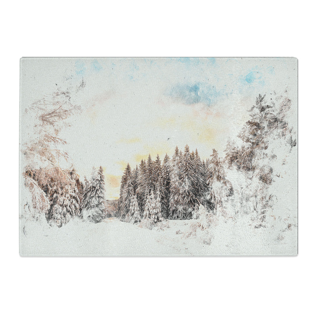 Tempered Glass Winter Forest in Sweden Watercolour Chopping Board