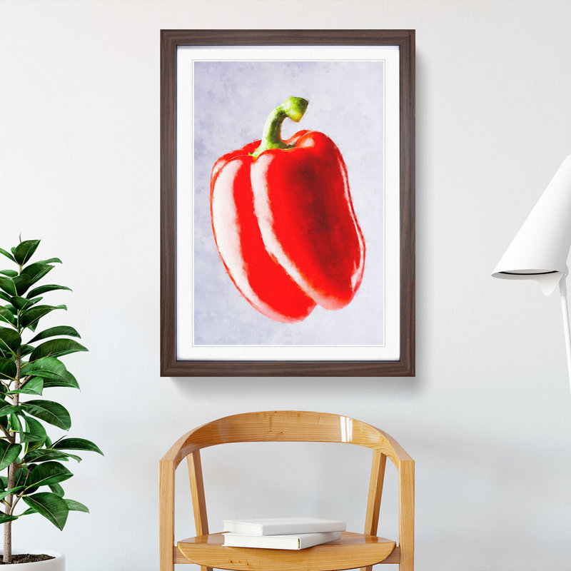 Lone Red Bell Pepper - Framed Print, 63cm H x 45cm W x 2cm D, Walnut Framed