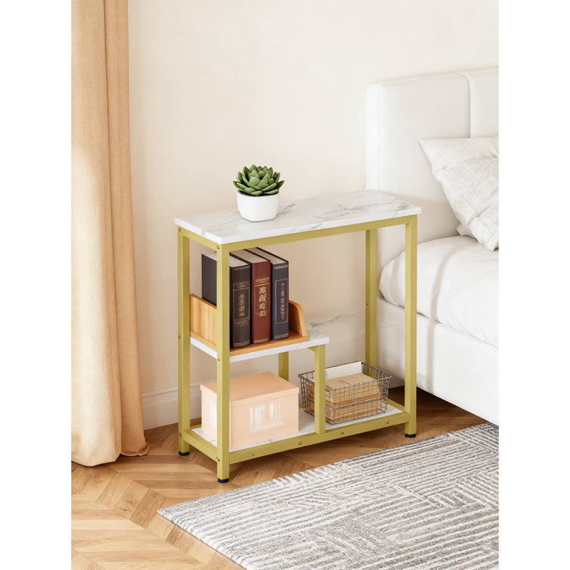 Console moderne à 3 niveaux avec plateau en marbre veiné et structure en métal, canapé de rangement ouvert pour l'entrée, le couloir et le salon