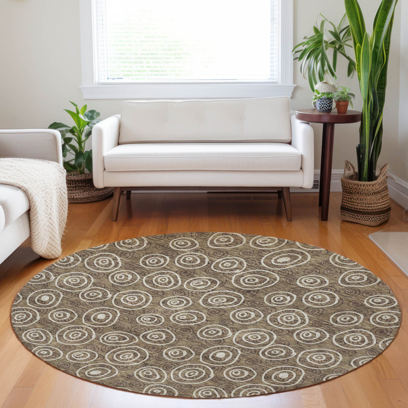 Tapis brun Prisco lavable à la machine de qualité supérieure, Rond 8 pi