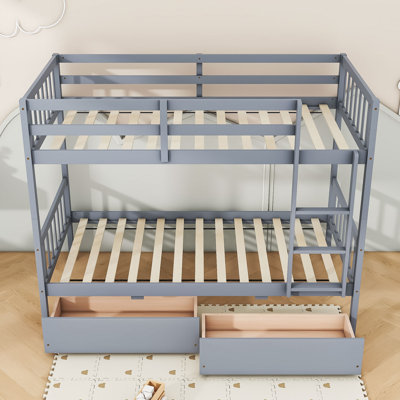 Rubber Wood Bunk Bed With Two Drawers by Harriet Bee