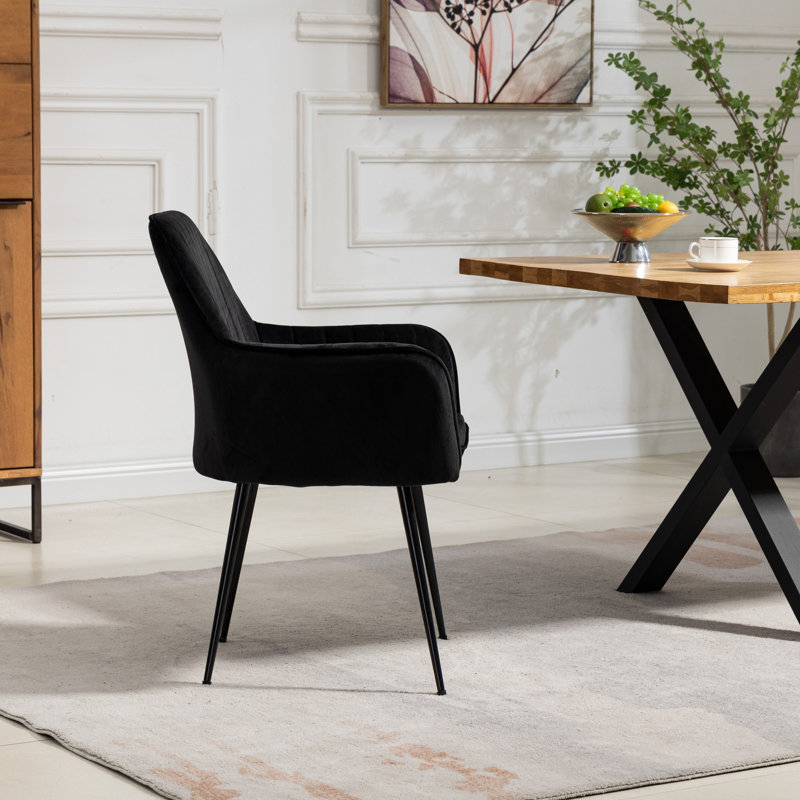 Anoek 47cm H Velvet Upholstered Dining Chair, Black