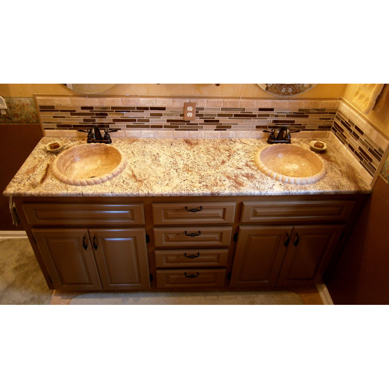 TashMart 16'' Stone Circular Bathroom Sink, Afyon Noce