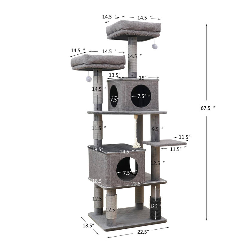 Stella 68" Gray Polyester and Engineered Wood Cat Tree