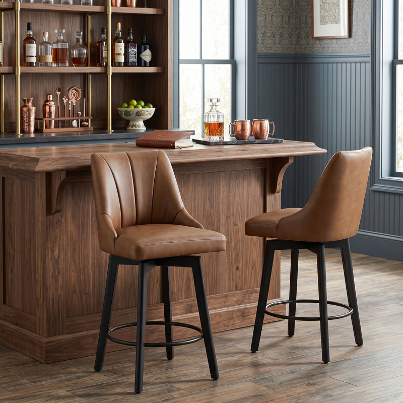 Tabouret de comptoir pivotant rembourré, Brun