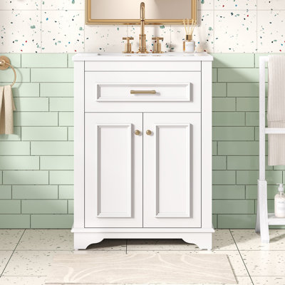 24" Bathroom Vanity With Integrated Ceramic Sink
