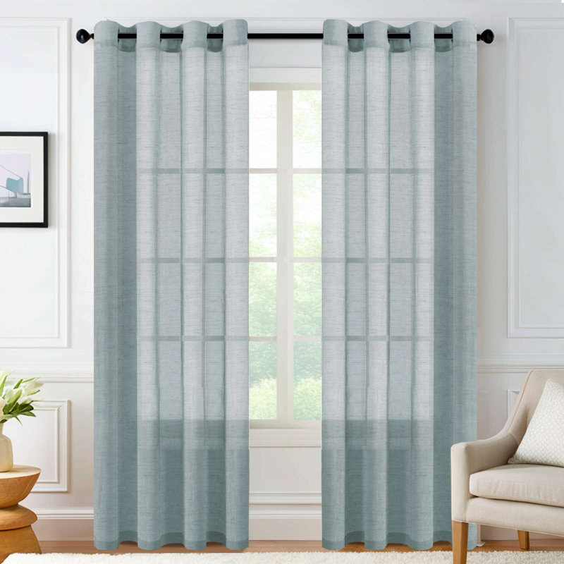 Linen Blended Textured Semi-Sheer Grommet Curtains - 37"/52" Widths Semi-Private & Light-Filtering Linen-Style Panels for Bedroom 