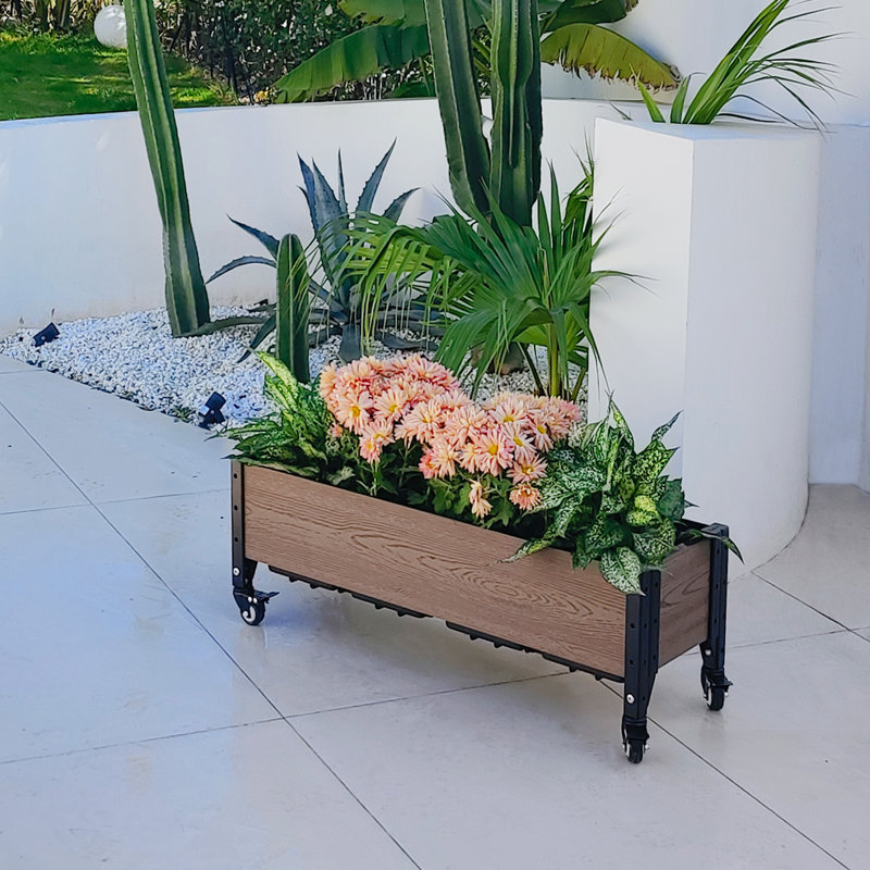 Brown Composite Rolling Planter Box with Black Frame