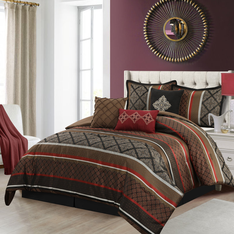 Tefia Karr Microfiber 7 Piece Comforter Set, Red, California King Comforter + 6 Additional Pieces