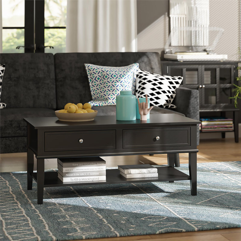 Clarice Four Leg Coffee Table with Storage, Black