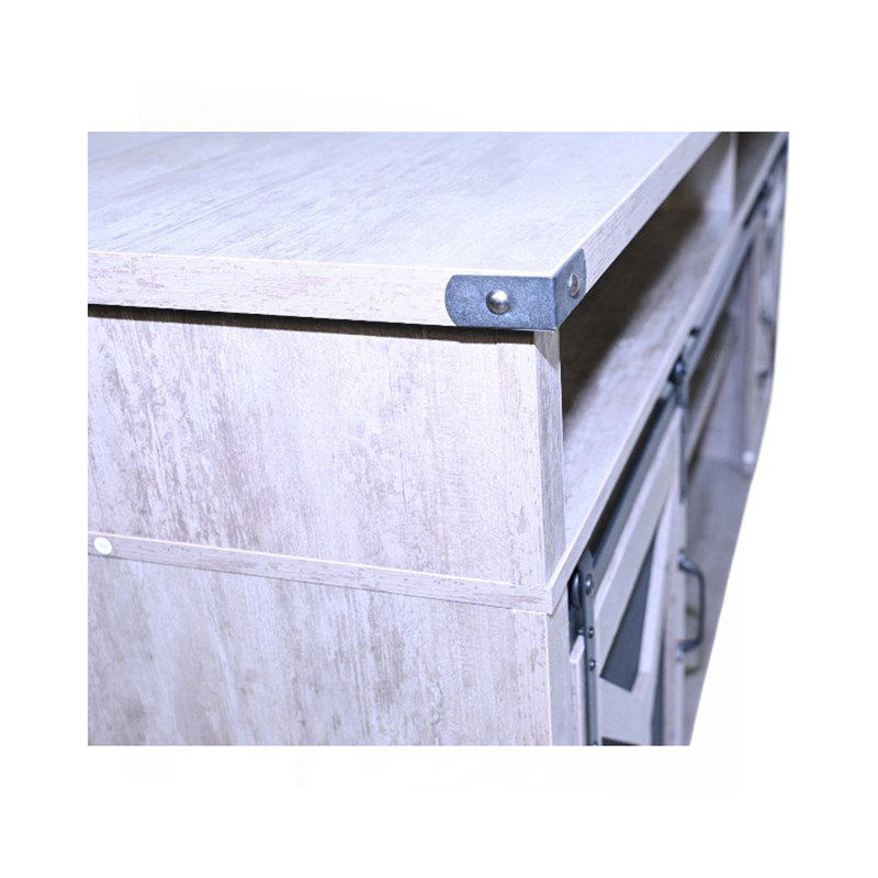 65.3" TV Stand With LED Light Strips And Iron Mesh Barn Door Y Decorative Strip Country Grey Farmhouse Style, Antique Gray