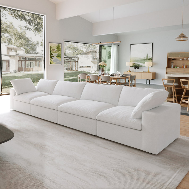 Canapé modulaire rembourré 4 places, 4, 23.23" H x 157.2" W x 39.3" D, Blanc