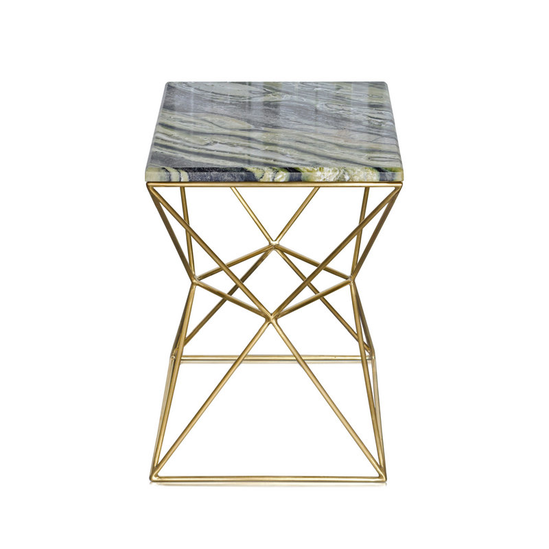 Marble End Table, White/Gold