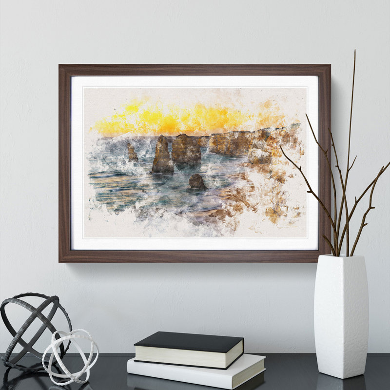 Sunset over the Twelve Apostles - Picture Frame Graphic Art Print, 24cm H x 33cm W x 2cm D, Walnut Framed