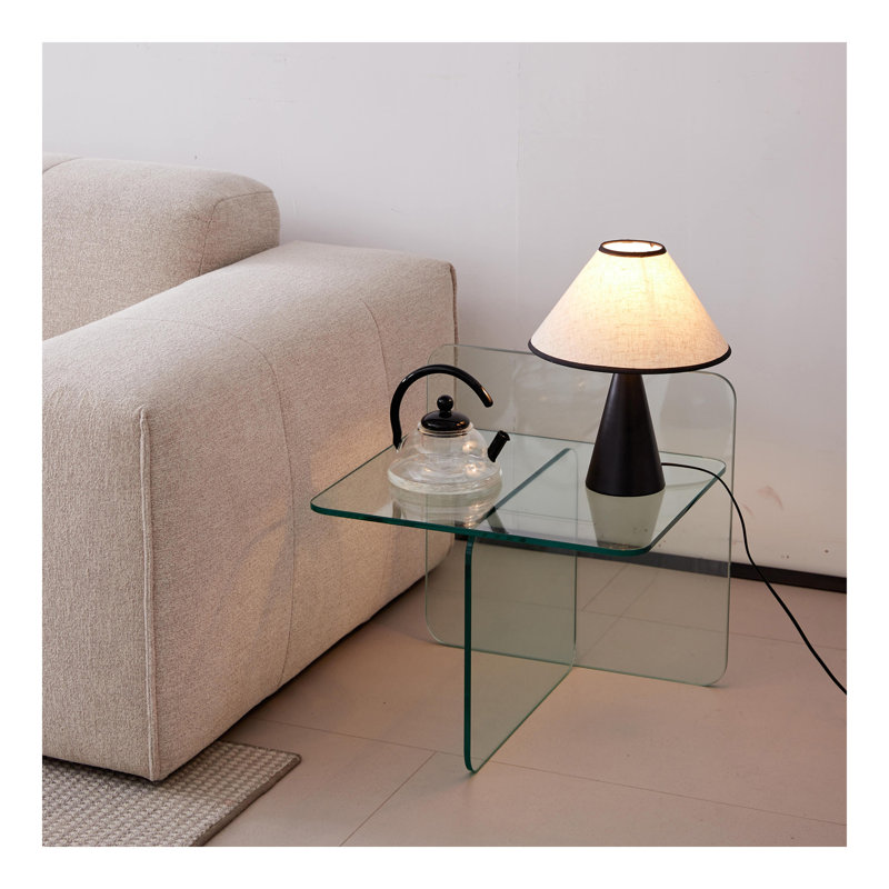 Table de bout en verre trempé transparent, petite table de thé et table de chevet en verre trempé, Transparent
