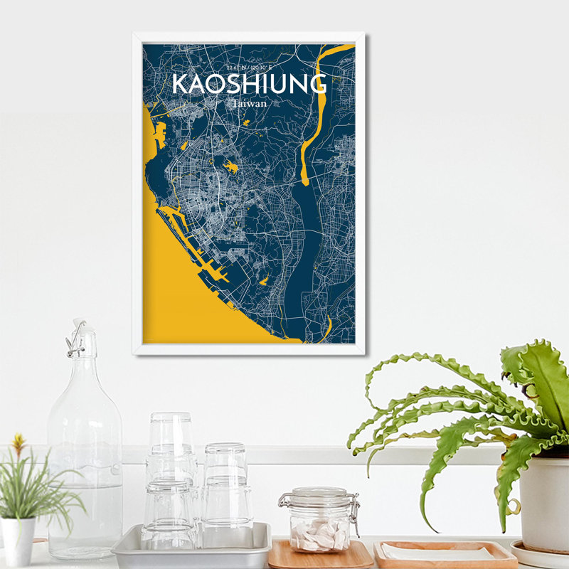 Kaoshiung City Map In Amuse - No Frame Print, 27.6cm H x 19.7cm W x 0.05cm D