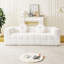 Canapé moderne 3 places en mousse, 84,6 cm, sans os, avec deux coussins ronds décoratifs, en polyester à poils longs doux au toucher, texture litchi, motif à carreaux.