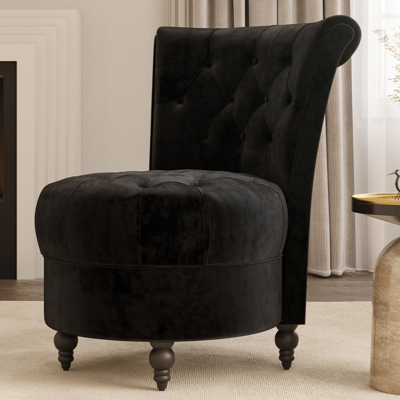 Akeeyla Velvet Barrel Chair, Black