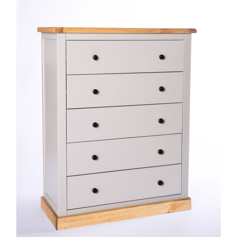 Endsley 90cm W 5 - Drawer Chest of Drawers, Grey/Wood, Brass