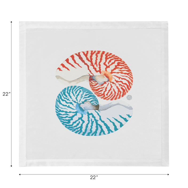 Nautilus Hemstitch 22" Linen/Cotton Napkin, Coral/Turquoise