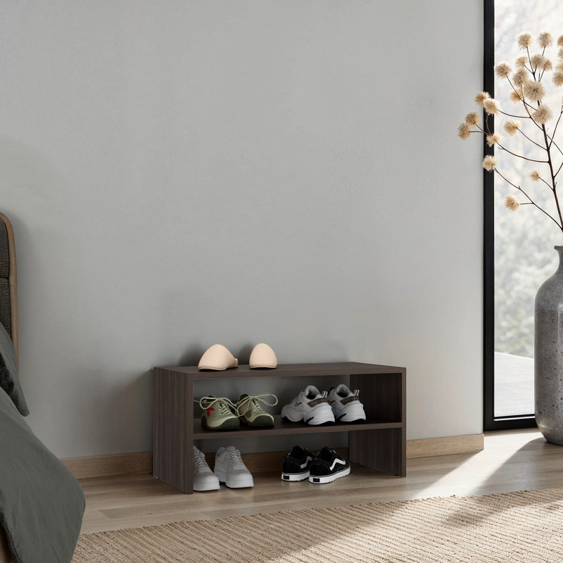 Étagère à chaussures 23,6 po à trois tablettes ouvertes pour vestibule ou garde-robe, conception compacte, panneau de particules gris et organisateur de cartes postales à dessus plat, gants de chapeaux