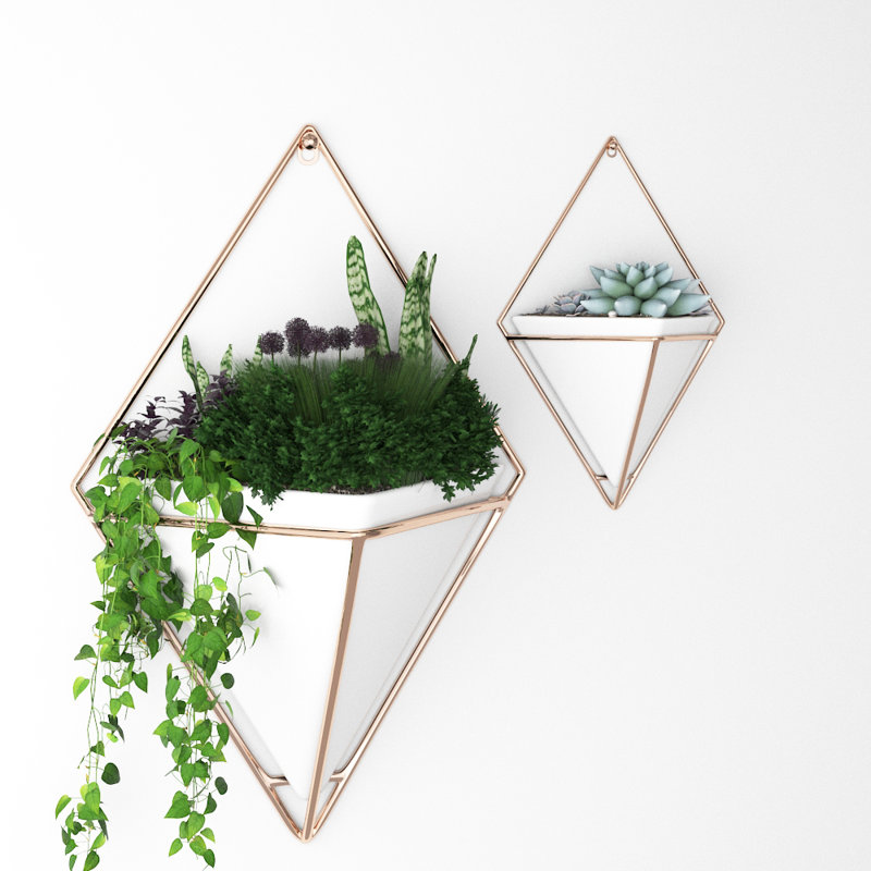 Henrion Modern Geometric Hanging Planter for Succulents, White, 18.5cm H x 12cm W x 12cm D