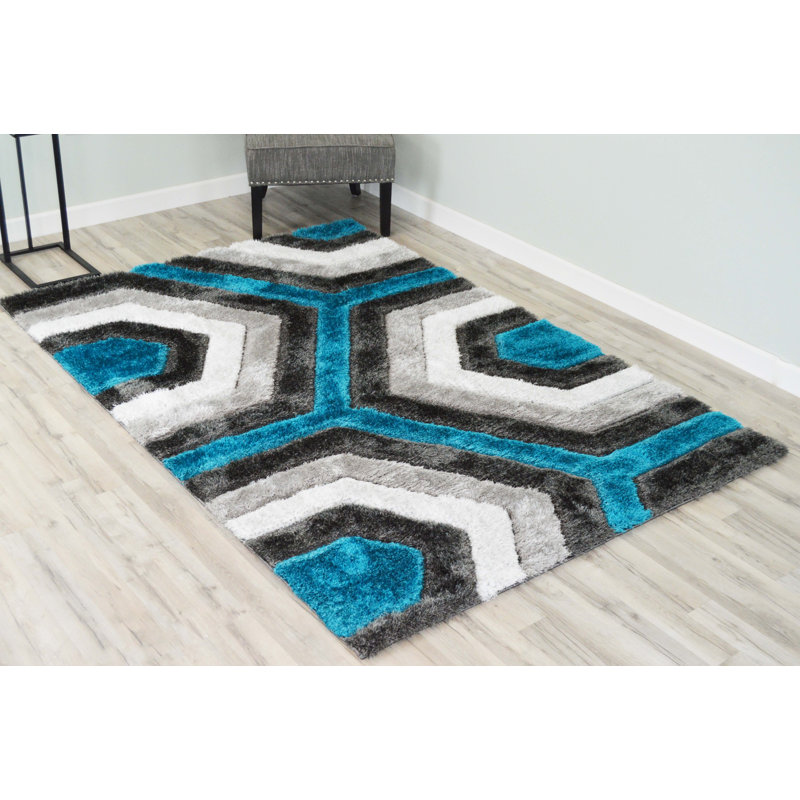 Tapis turquoise Farhaan, Rectangle 5 pi 2 po x 7 pi 5 po