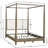 Queen Canopy Bed Frame In Brown - Solid Wood And Upholstered Headboard Metal Veneer Side Rail Foot Board Slat Foundation Versatile Foam With